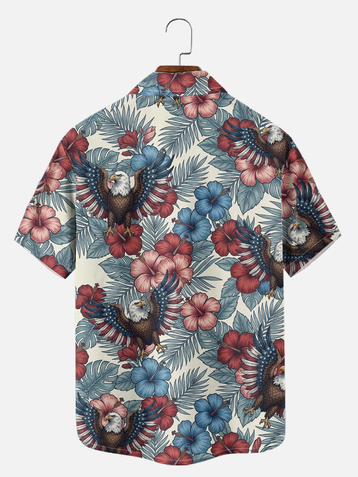 Men's Patriotic Eagle Tropical Floral Short Sleeve Shirt Eleven Oasis