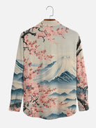 Men's Japan-Inspired Mt Fuji and Cherry Blossoms Long Sleeve Casual Shirt?