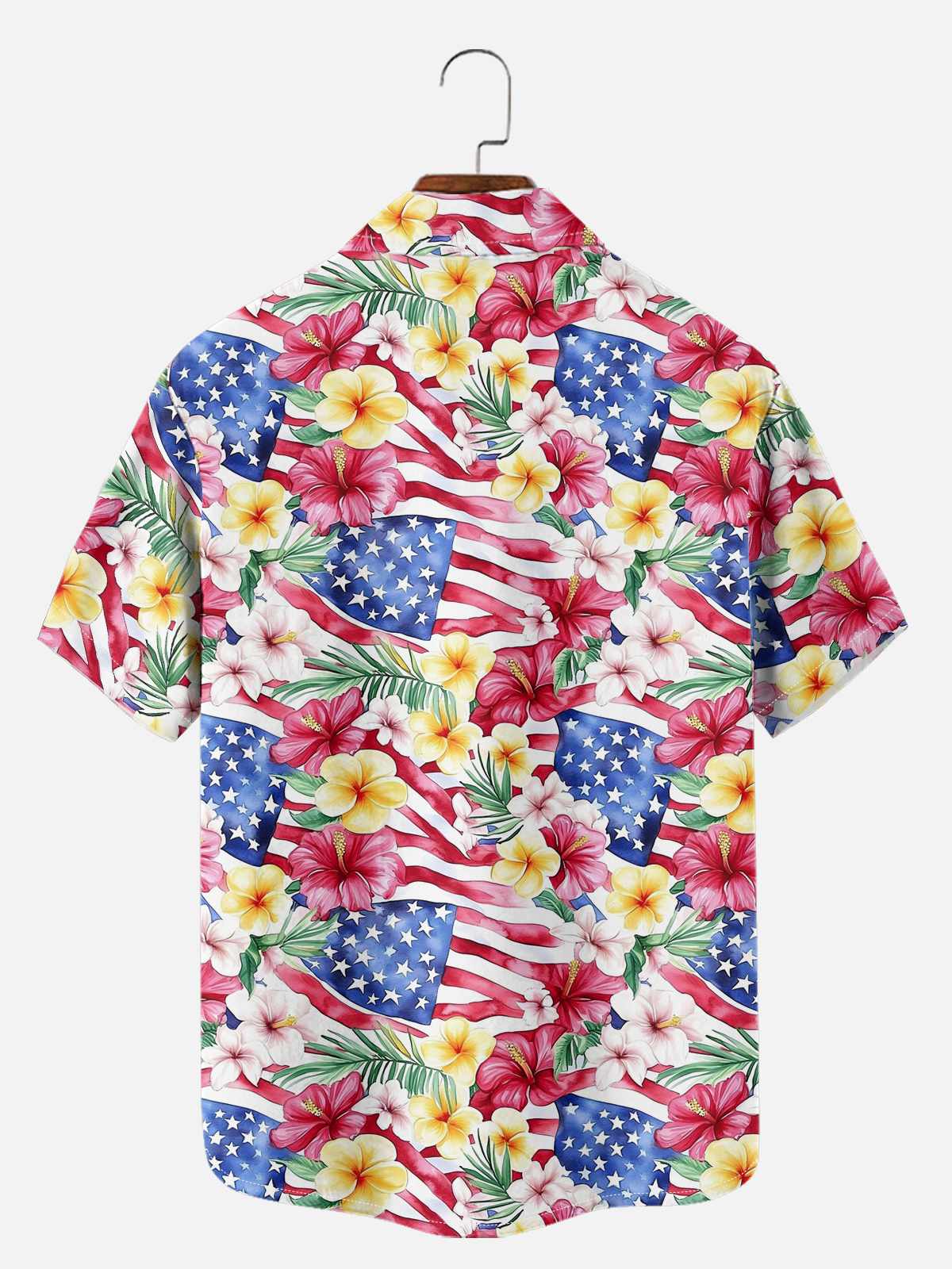 Tall Men's Tropical Americana Floral Short Sleeve Shirt Eleven Oasis