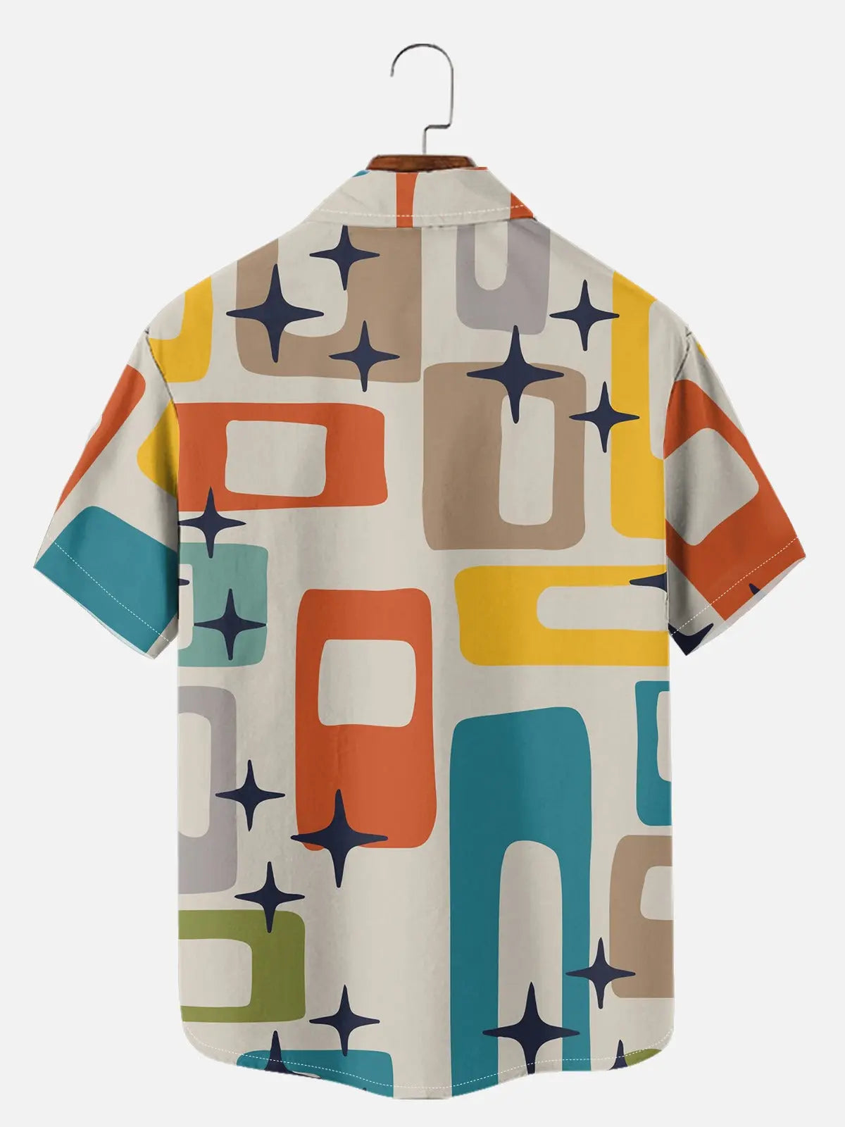 Men's Mid-Century Atomic Star Pattern Short Sleeve Shirt ElevenOasis