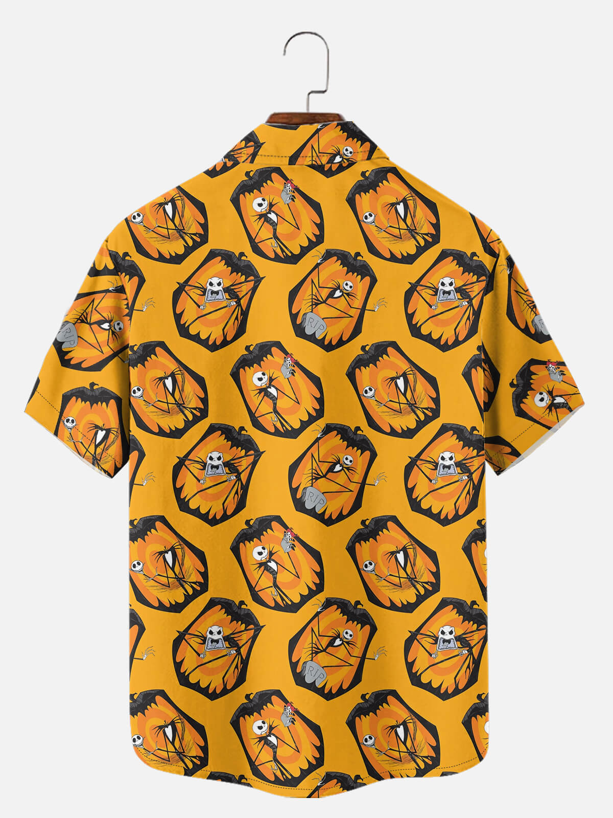 Tall Men's Jack Skellington All-Over Pumpkin Halloween Short Sleeve Shirt Eleven Oasis