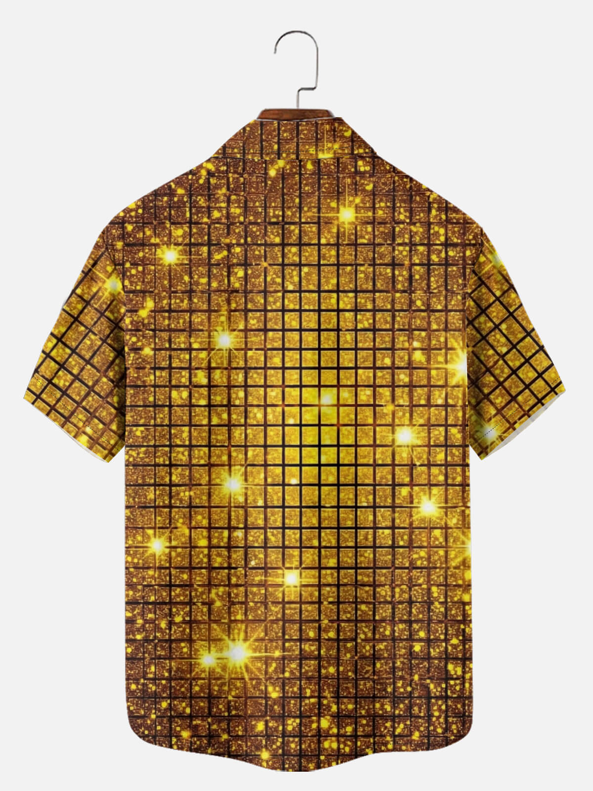 Men's Gold Disco Grid Short Sleeve Shirt Eleven Oasis
