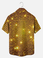 Men's Gold Disco Grid Short Sleeve Shirt Eleven Oasis