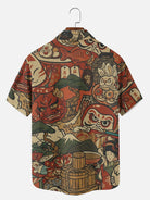 Men's Japanese Folk Motifs Spread Collar Short Sleeve Shirt Eleven Oasis