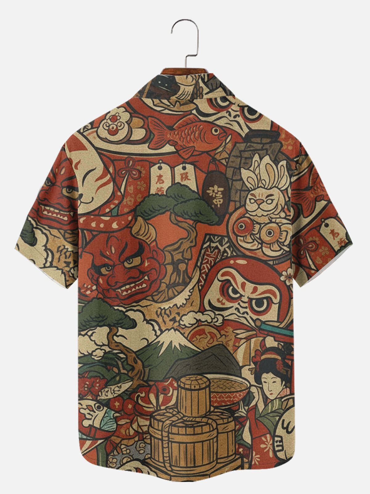Men's Japanese Folk Motifs Camp Collar Short Sleeve Shirt Eleven Oasis