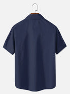 Tall Men's Casual Linen-Feel Printed Solid Color Button Short Sleeve Shirt ElevenOasis