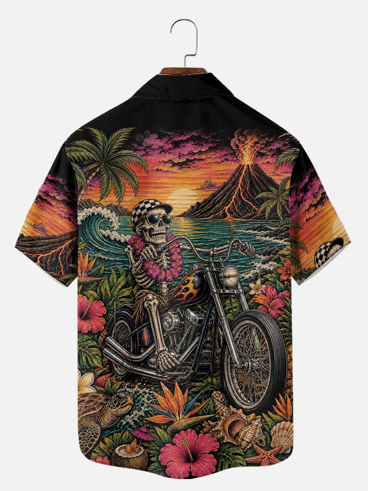 Tall Men's Tropical Skull Biker Short Sleeve Shirt Eleven Oasis