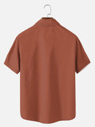Tall Men's Casual Linen-Feel Printed Solid Color Button Short Sleeve Shirt ElevenOasis