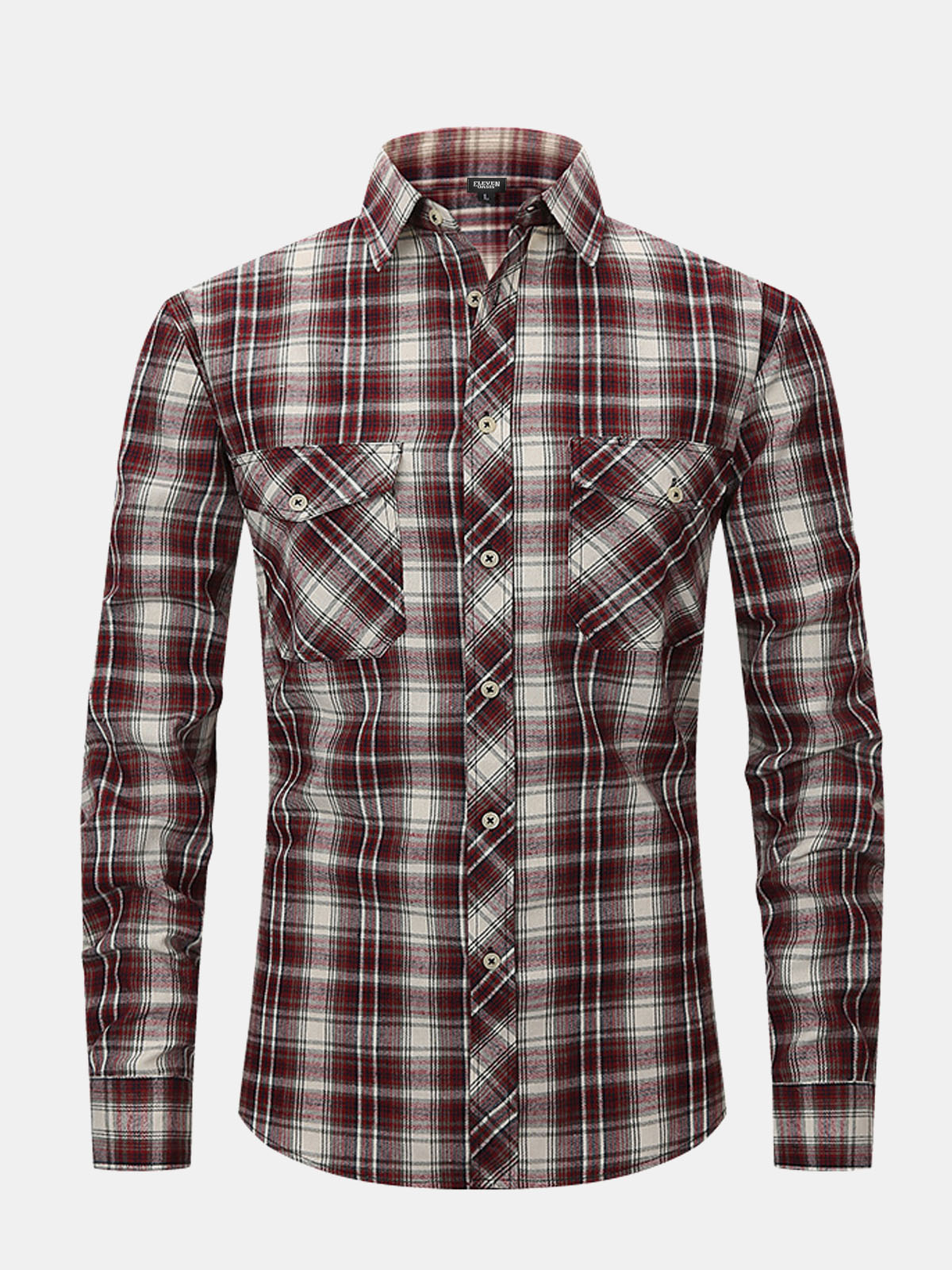 Men's Plaid Button-Down Long Sleeve Shirt Eleven Oasis