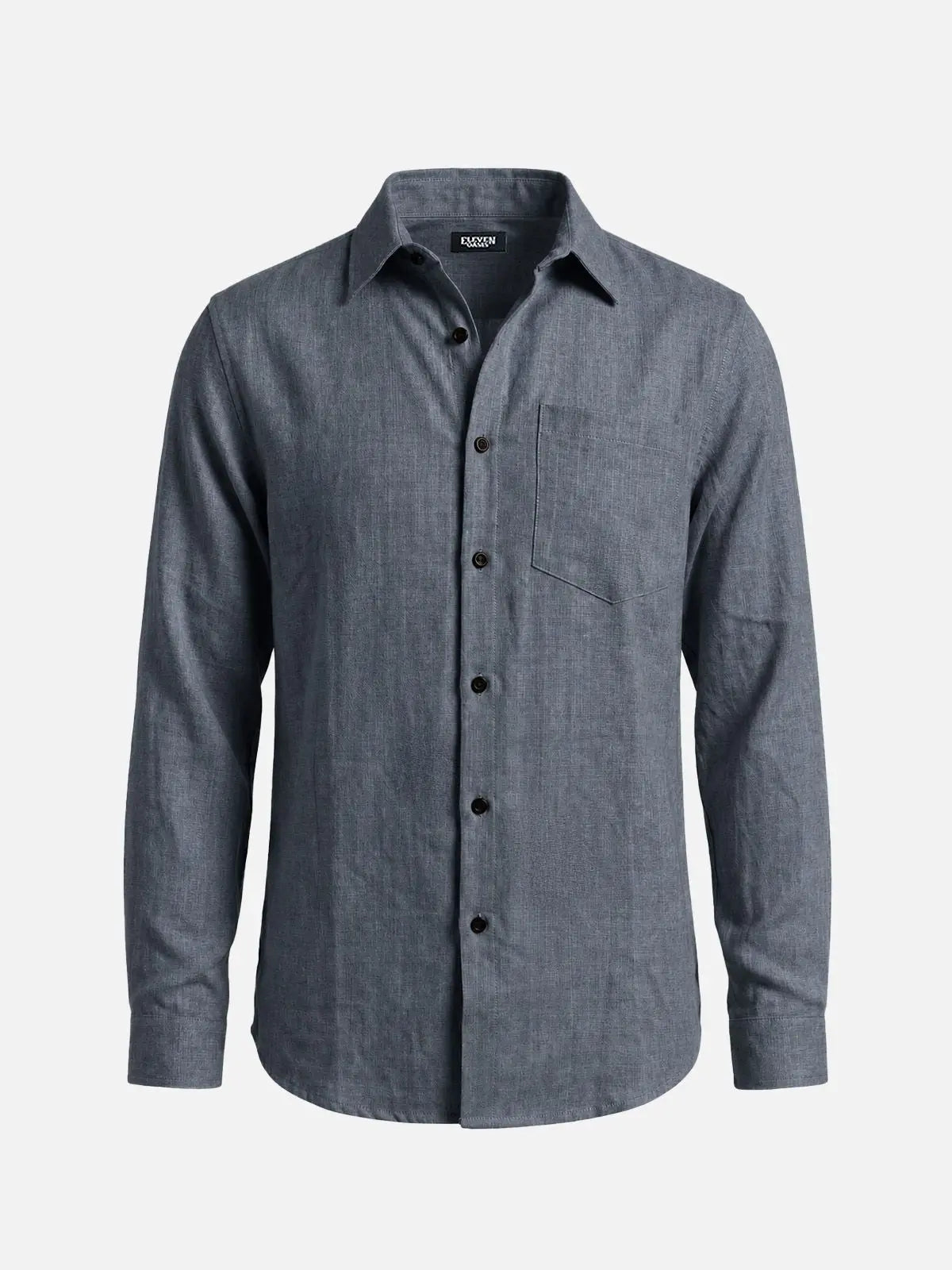 Men's Textured Linen-Look Pocket Long Sleeve Shirt Eleven Oasis