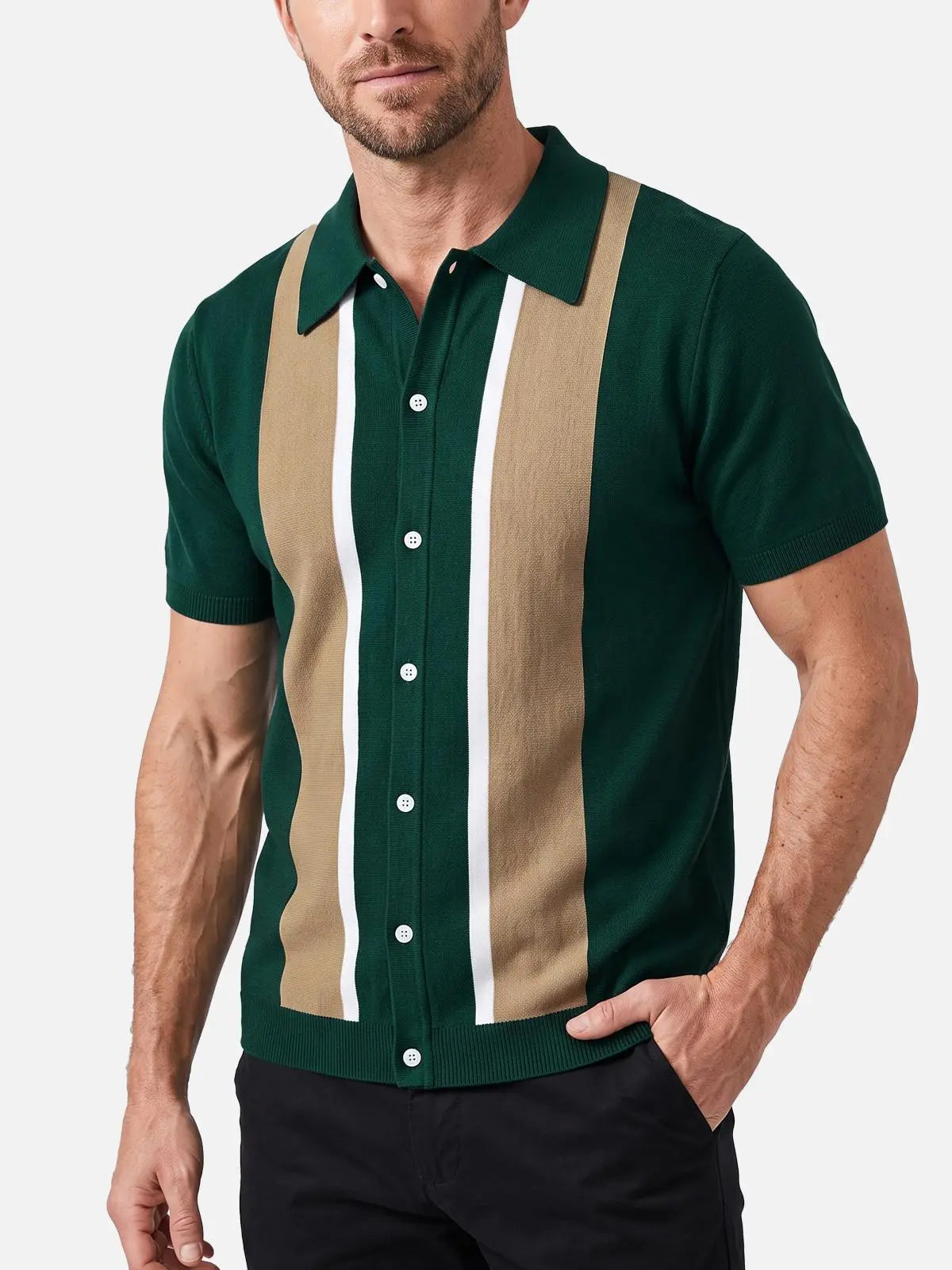 Men's Retro Panel Short Sleeve Knit Shirt Eleven Oasis