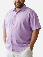 Tall Men's Casual Linen-Feel Printed Solid Color Button Short Sleeve Shirt ElevenOasis