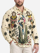 Men's Vintage Circus Print with Crocodile and Monkey Long Sleeve Shirt 