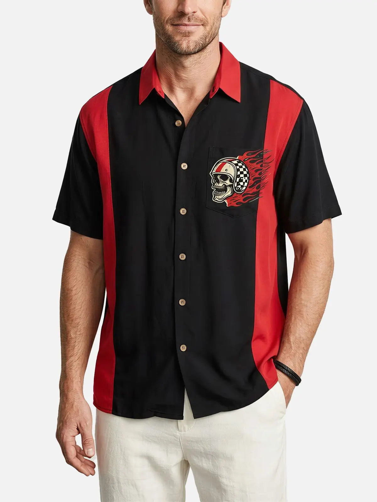 Men's Hot Rod Skull Racer Short Sleeve Shirt Eleven Oasis
