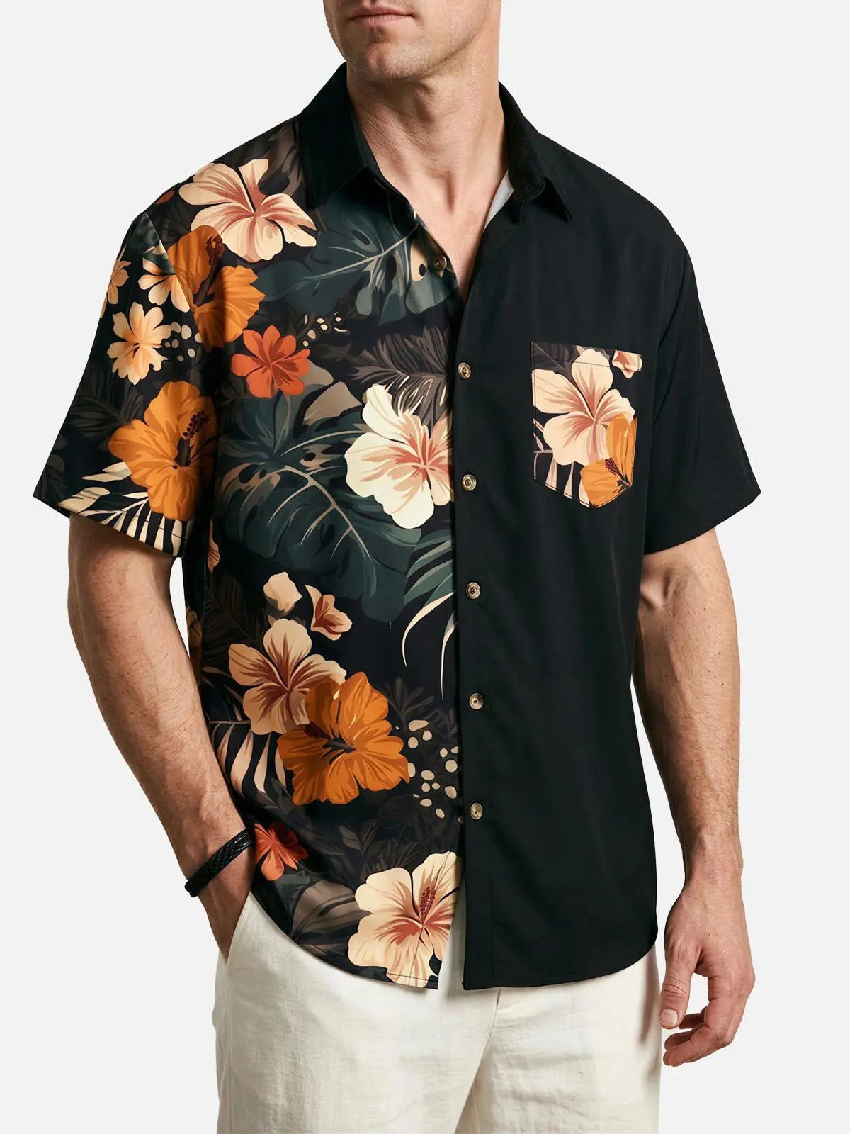 Men's Hawaii Retro Tropical Flora Short Sleeve Shirt ElevenOasis
