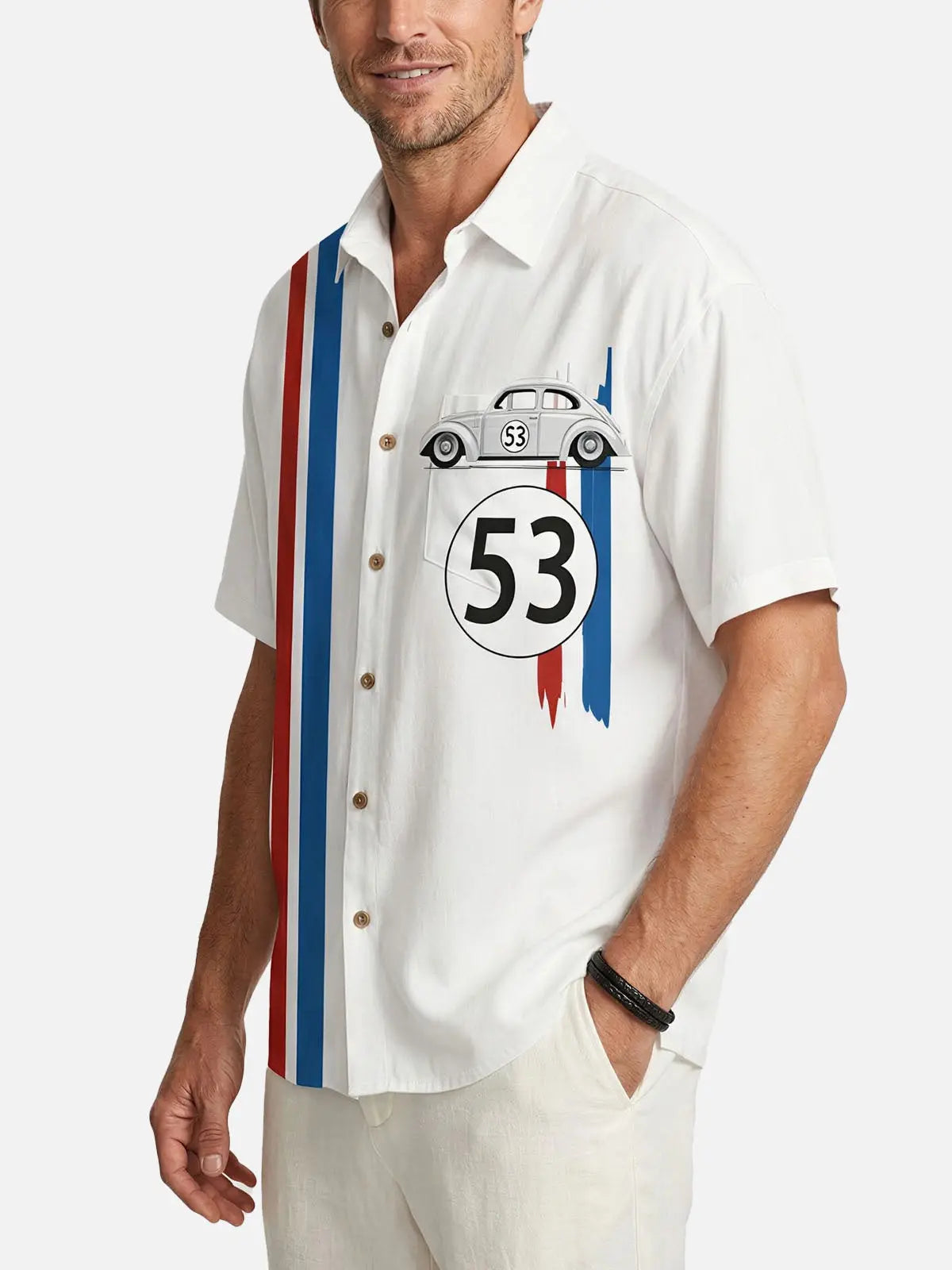 Men's Automotive Elements Contrasting Stripe Short Sleeve Shirt ElevenOasis