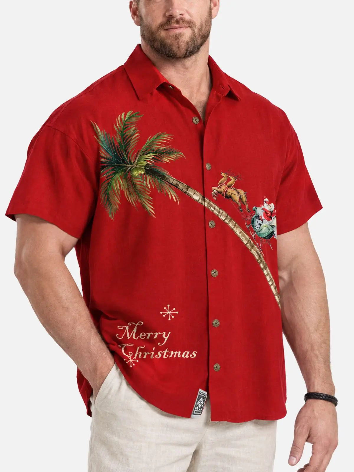 Men's Merry Christmas Palm Tree Short Sleeve Shirt?