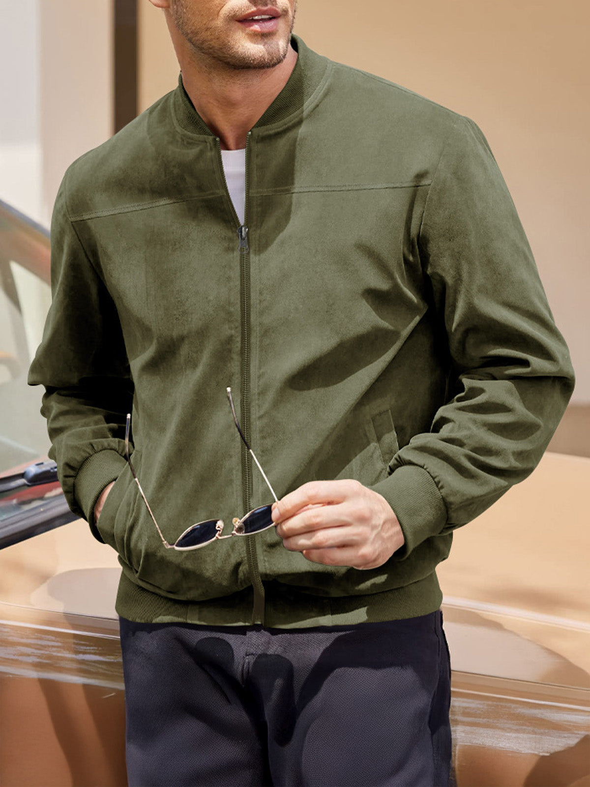 Men's Suede-Feel Bomber Jacket Eleven Oasis