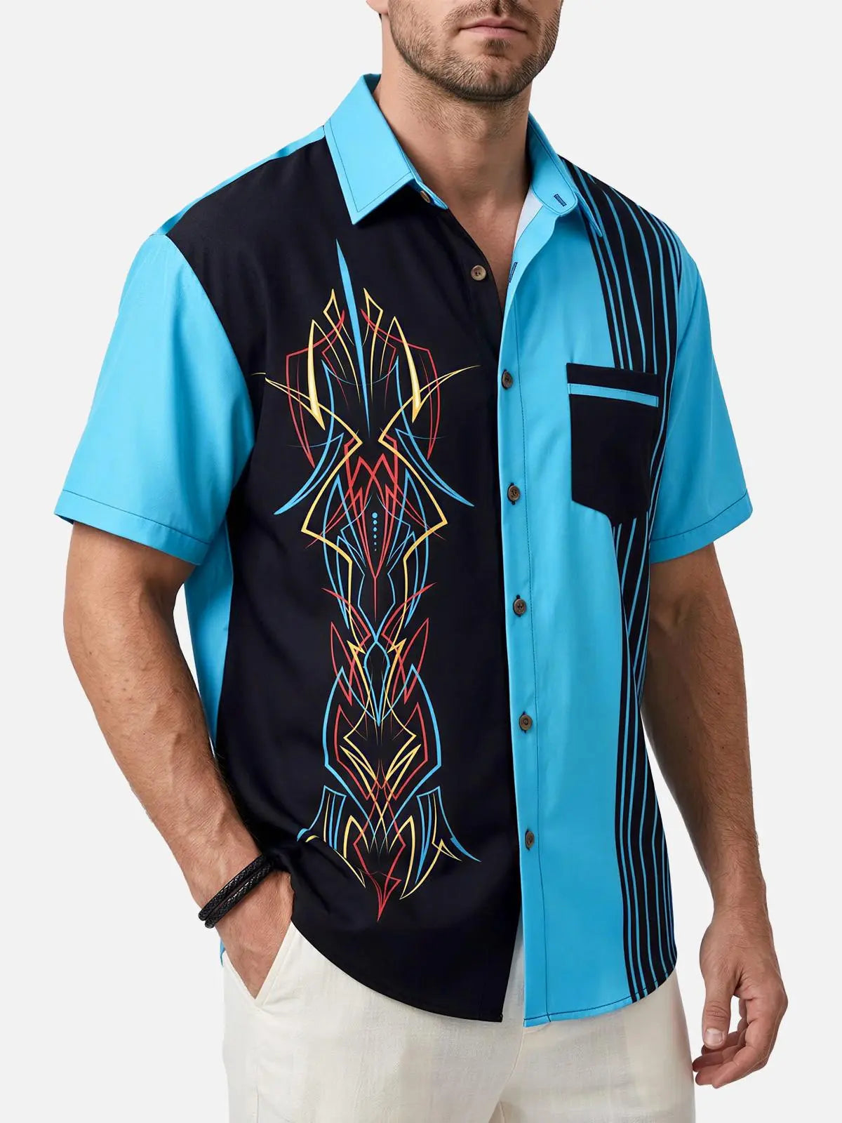 Men's Automotive Stripe Short Sleeve Shirt ElevenOasis