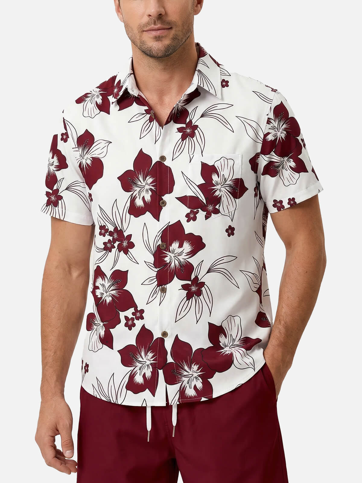 Men's Tropical Hibiscus Floral Short Sleeve Shirt Eleven Oasis