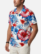 Men's Patriotic Tropical Hawaiian Floral Short Sleeve Shirt Eleven Oasis