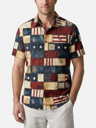 Men's Vintage Patchwork Americana Short Sleeve Shirt ElevenOasis