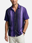 Men's Everyday Purple Gradient Stripes Short Sleeve Shirt ElevenOasis