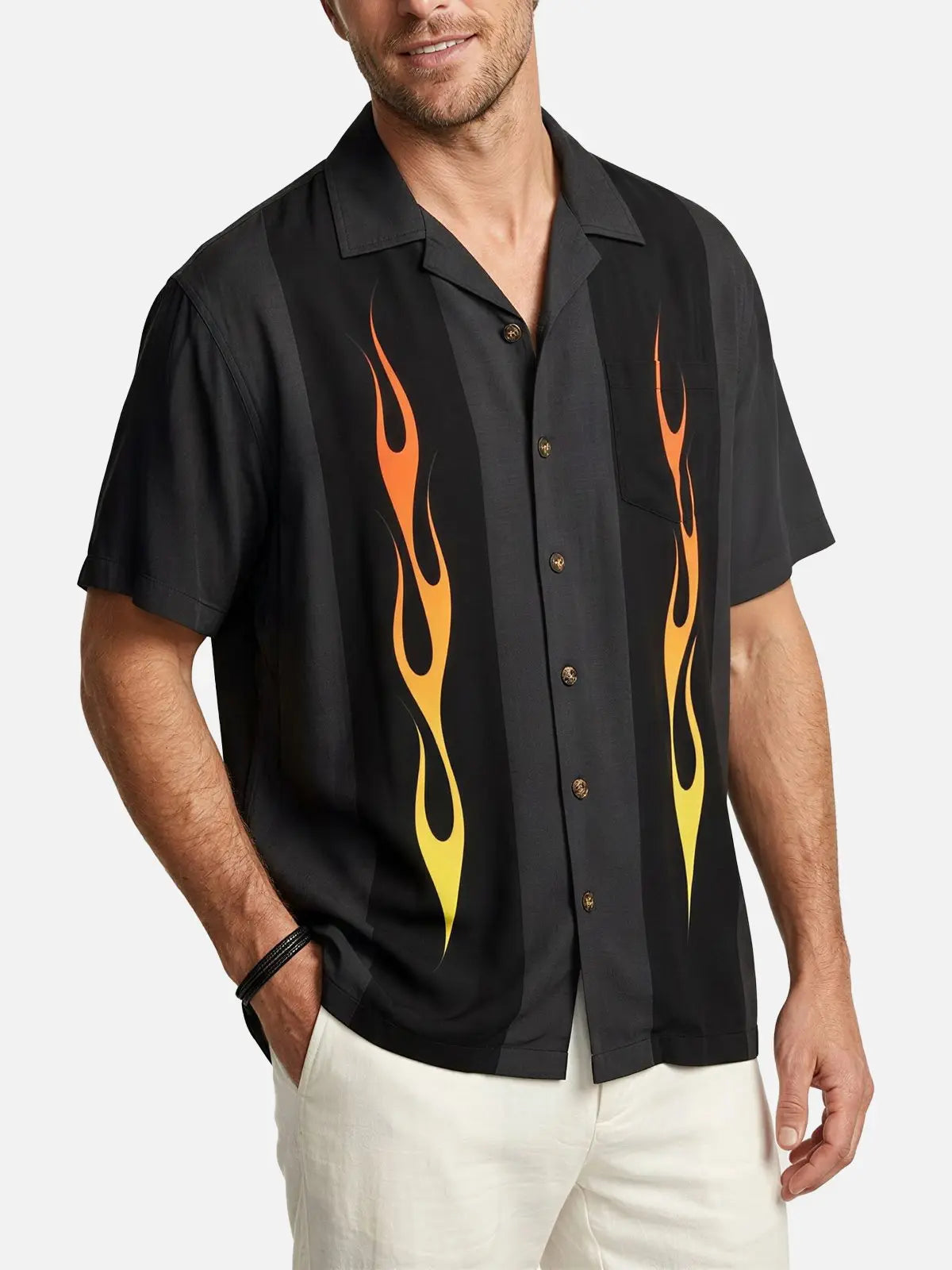 Men's Dragstrip Flame Hot Rod Short Sleeve Shirt Eleven Oasis