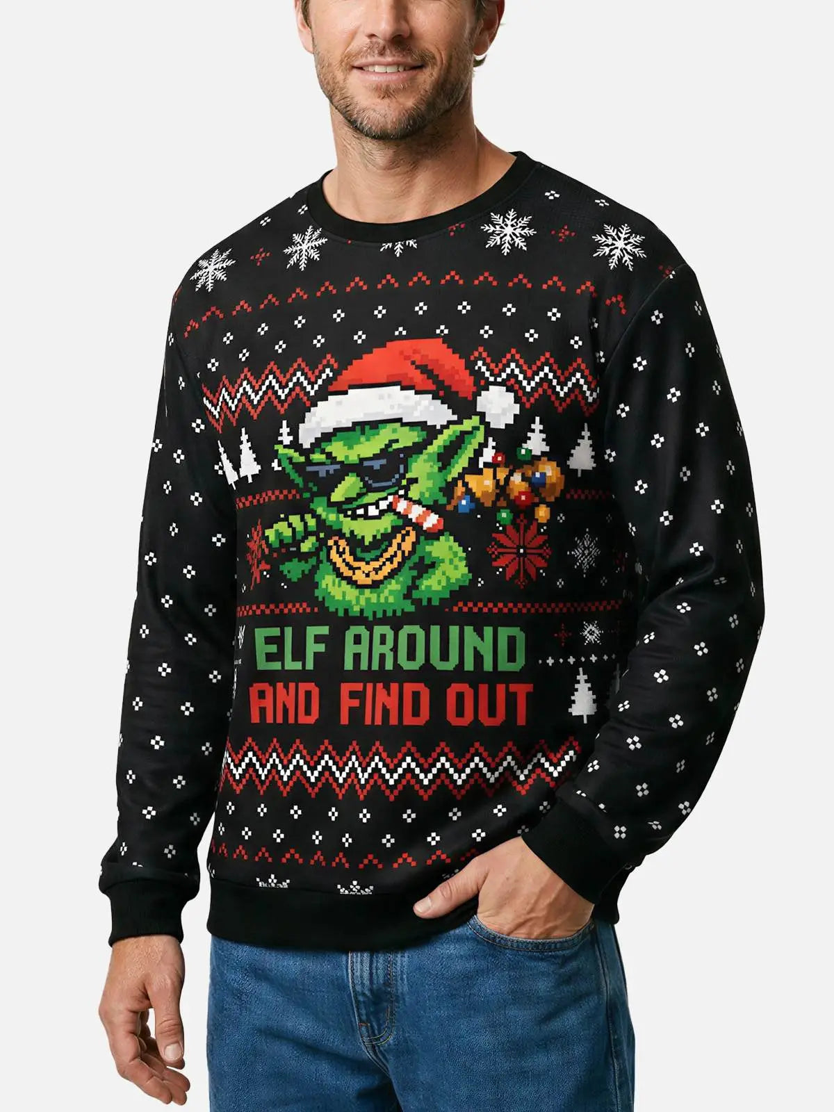 Elf Around and Find Out Ugly Christmas Sweater ElevenOasis