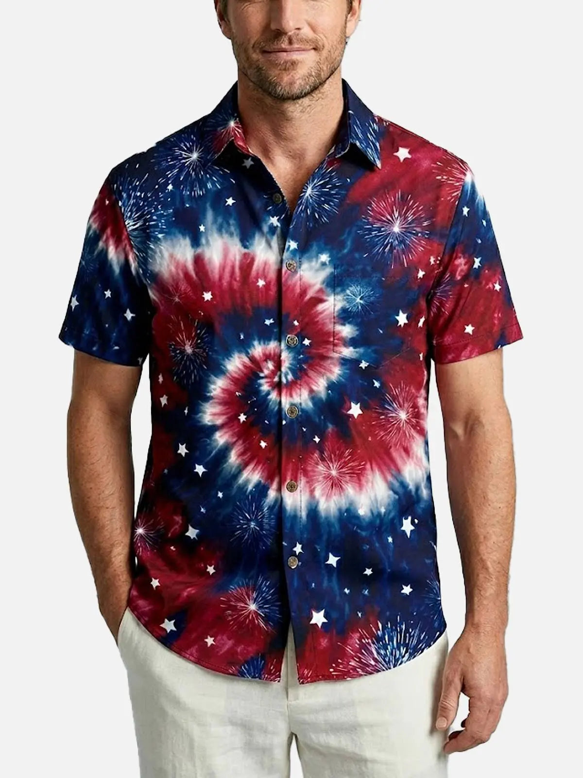 Men's Fireworks Tie-Dye Short Sleeve Shirt Eleven Oasis