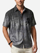 Men's Grunge Skull and Crossbones Short Sleeve Shirt Eleven Oasis