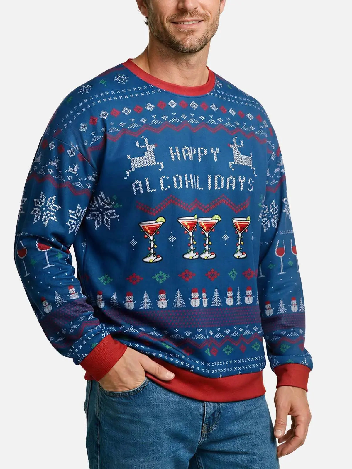 Merry Alcoholidays Martini & Wine Ugly Christmas Sweater ElevenOasis