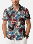 Men's Patriotic Eagle Tropical Floral Short Sleeve Shirt Eleven Oasis