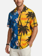 Men's Split Floral Palm Sunset Camp Collar Short Sleeve Shirt Eleven Oasis