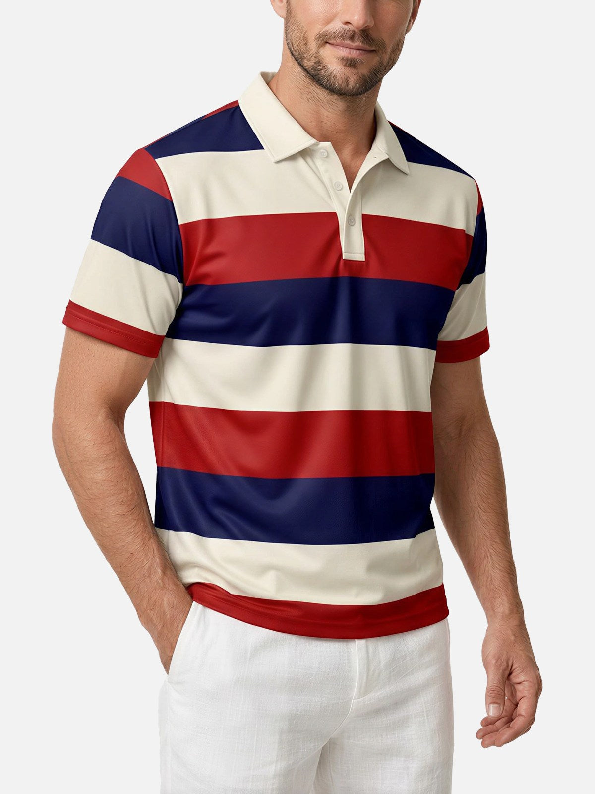 Men's Americana League Stripe Short Sleeve Polo Shirt Eleven Oasis