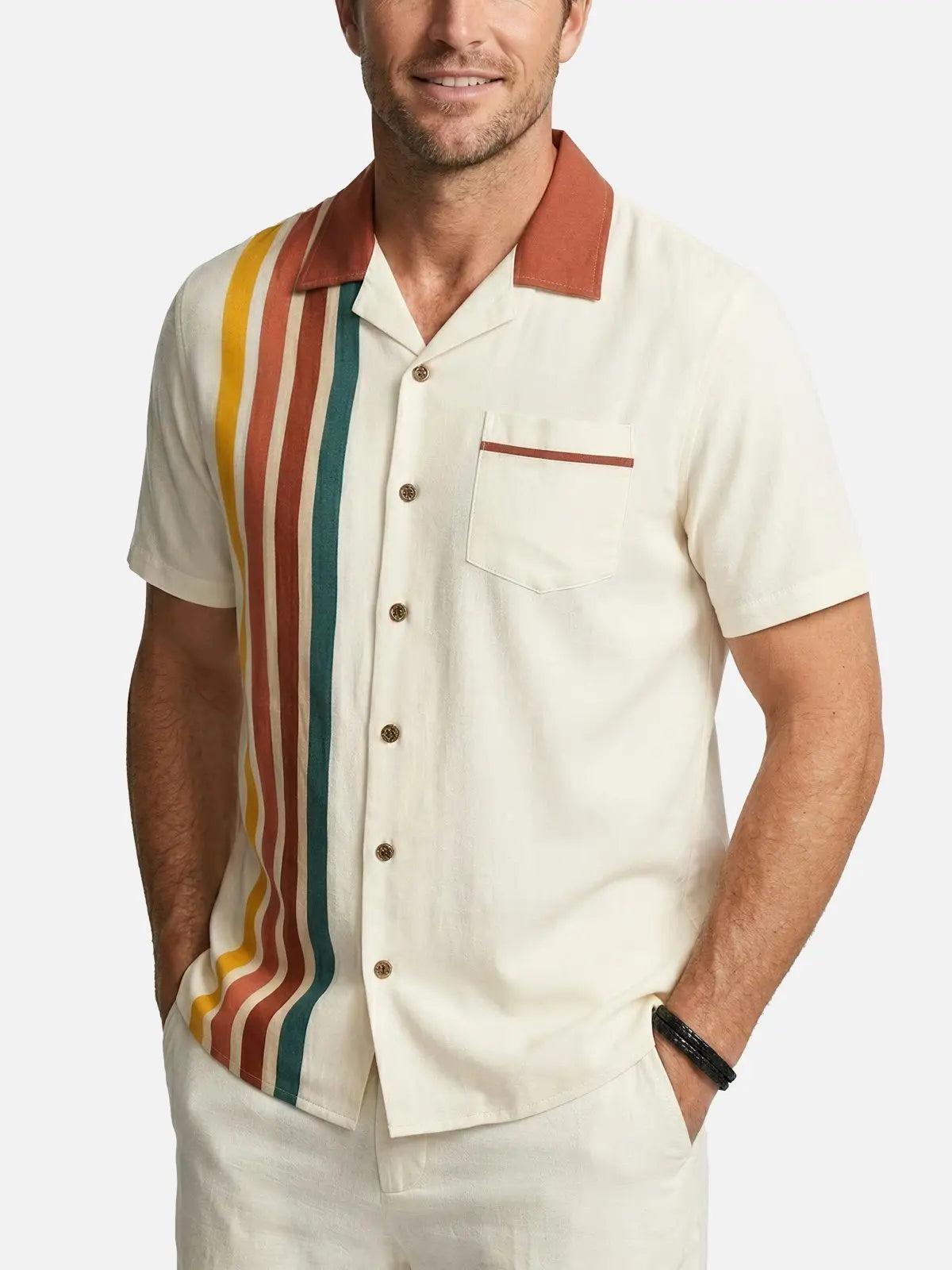 Men's Retro Resort Stripe Short Sleeve Shirt ElevenOasis