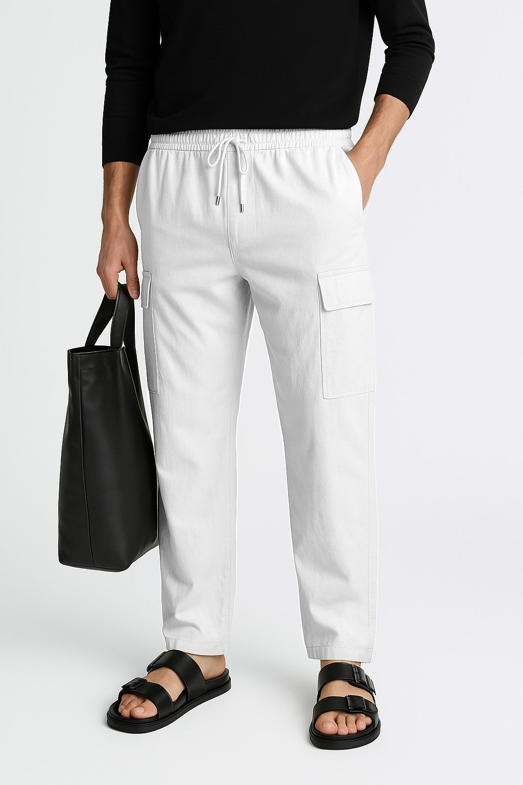 Men’s Solid Color Linen Pants Basic Breathable Vacation Cargo Pants Eleven Oasis