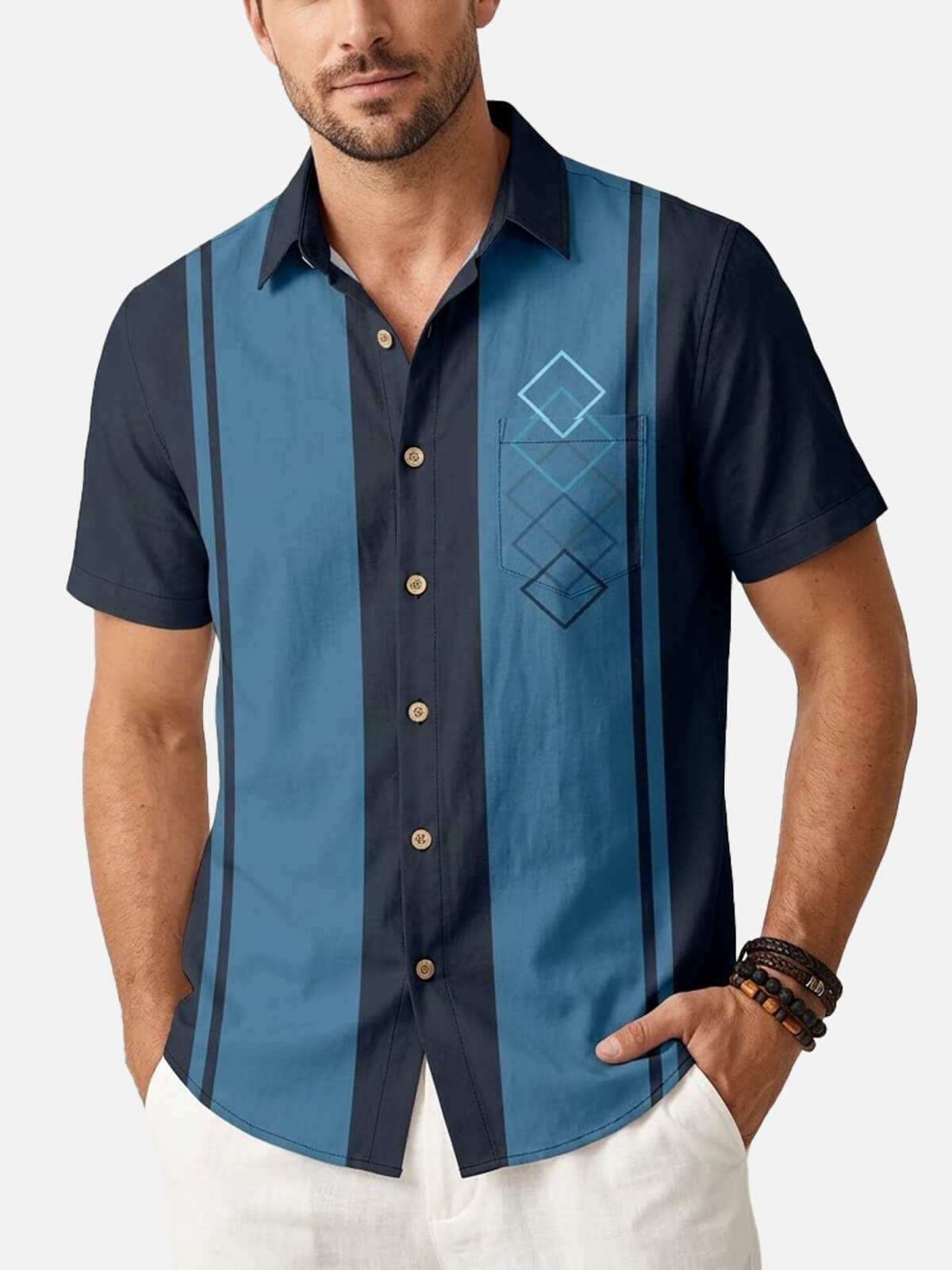 Men's Retro Mid-Century Geo Panel Short Sleeve Shirt Eleven Oasis