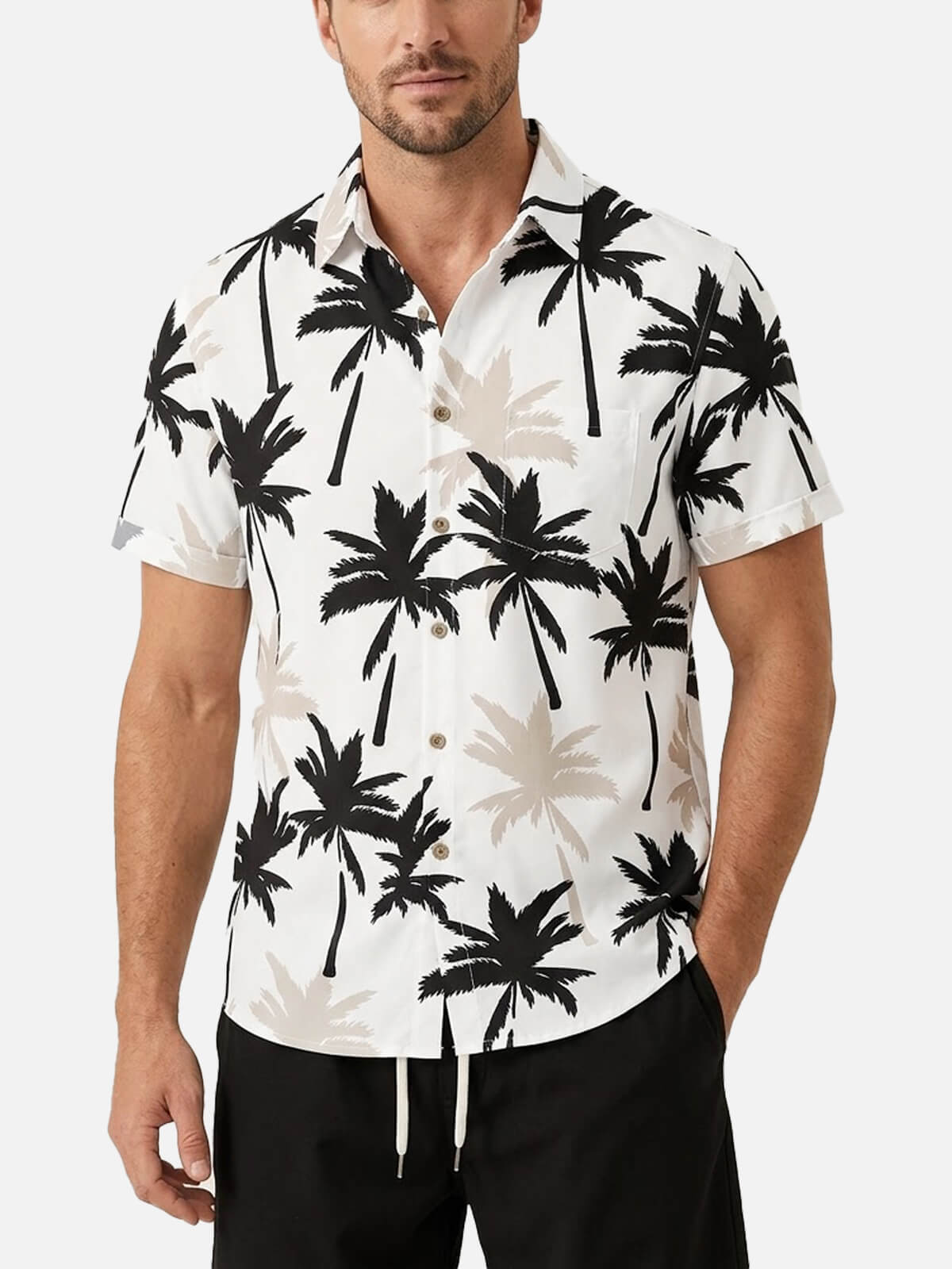 Men's Tropical Palm Print Short Sleeve Shirt Eleven Oasis
