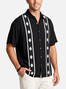 Men's Retro Diamond Stripe Short Sleeve Shirt - Chandler Bing Wardrobe ElevenOasis
