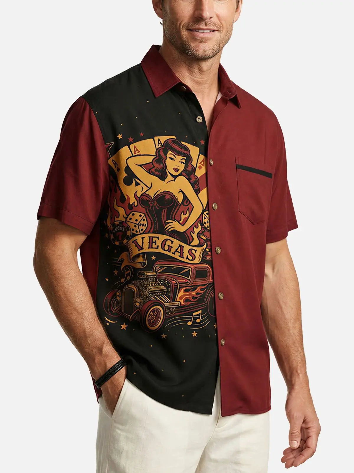 Men's Vegas Pin-Up Hot Rod Short Sleeve Shirt Eleven Oasis