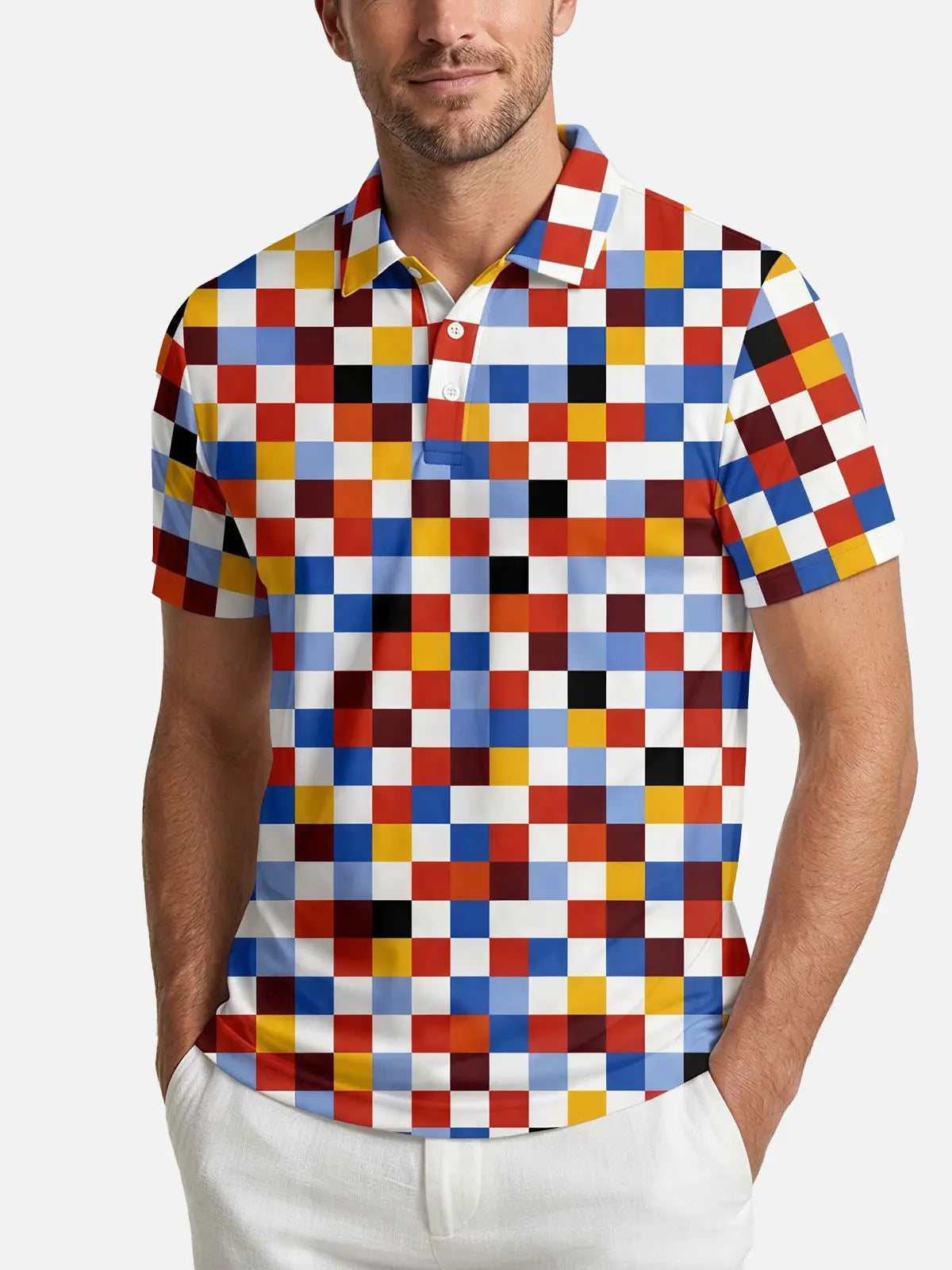 Men's Retro Checkerboard Polo Short Sleeve Shirt Eleven Oasis