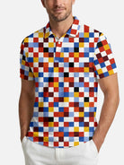 Men's Retro Checkerboard Polo Short Sleeve Shirt Eleven Oasis