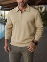 Men's Black Textured Half-Zip Pullover Sweatshirt Eleven Oasis