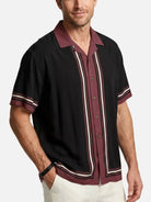Men's Classic Vertical Stripe Bowling Short Sleeve Shirt ElevenOasis