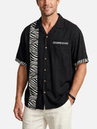 Men's Zebra Stripe Panel Bowling Short Sleeve Shirt ElevenOasis