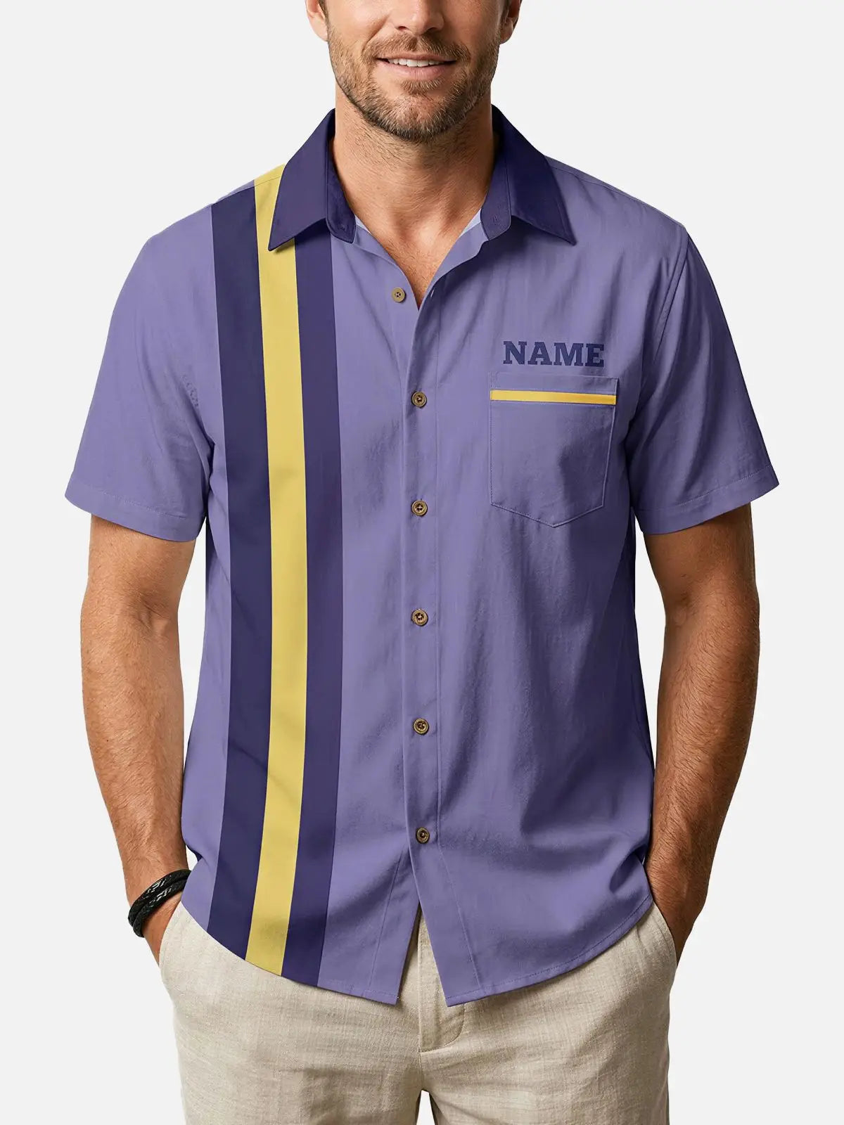 Men's Custom League Night Bowling Short Sleeve Shirt Eleven Oasis