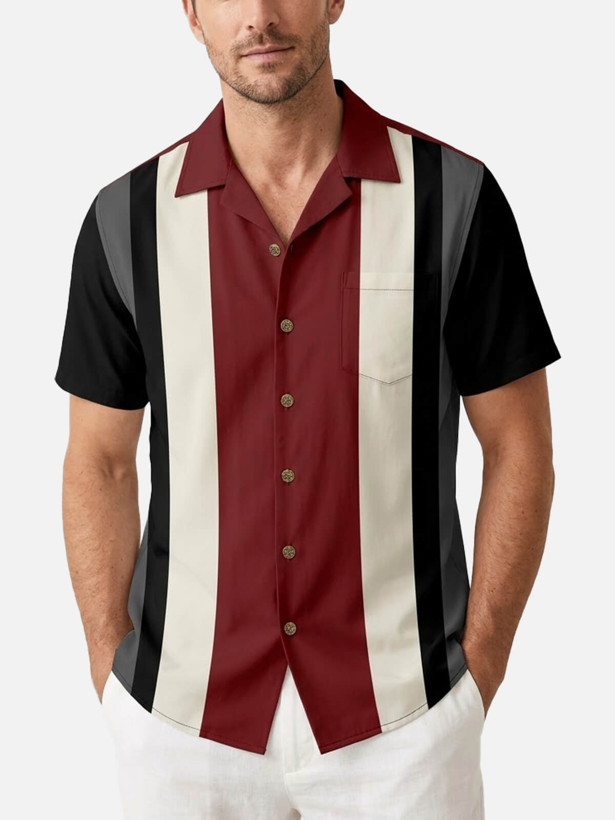 Men's Retro Bold Colorblock Panel Short Sleeve Shirt Eleven Oasis