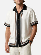Men's Classic Vertical Stripe Bowling Short Sleeve Shirt ElevenOasis