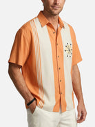 Men's Atomic Starburst Striped Bowling Short Sleeve Shirt ElevenOasis
